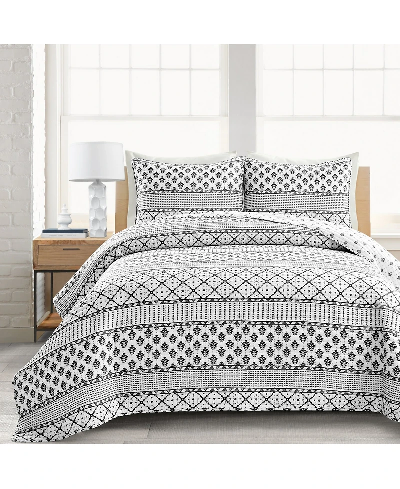 Lush Decor Monique Stripe 3 Piece Quilt Set, Full/Queen