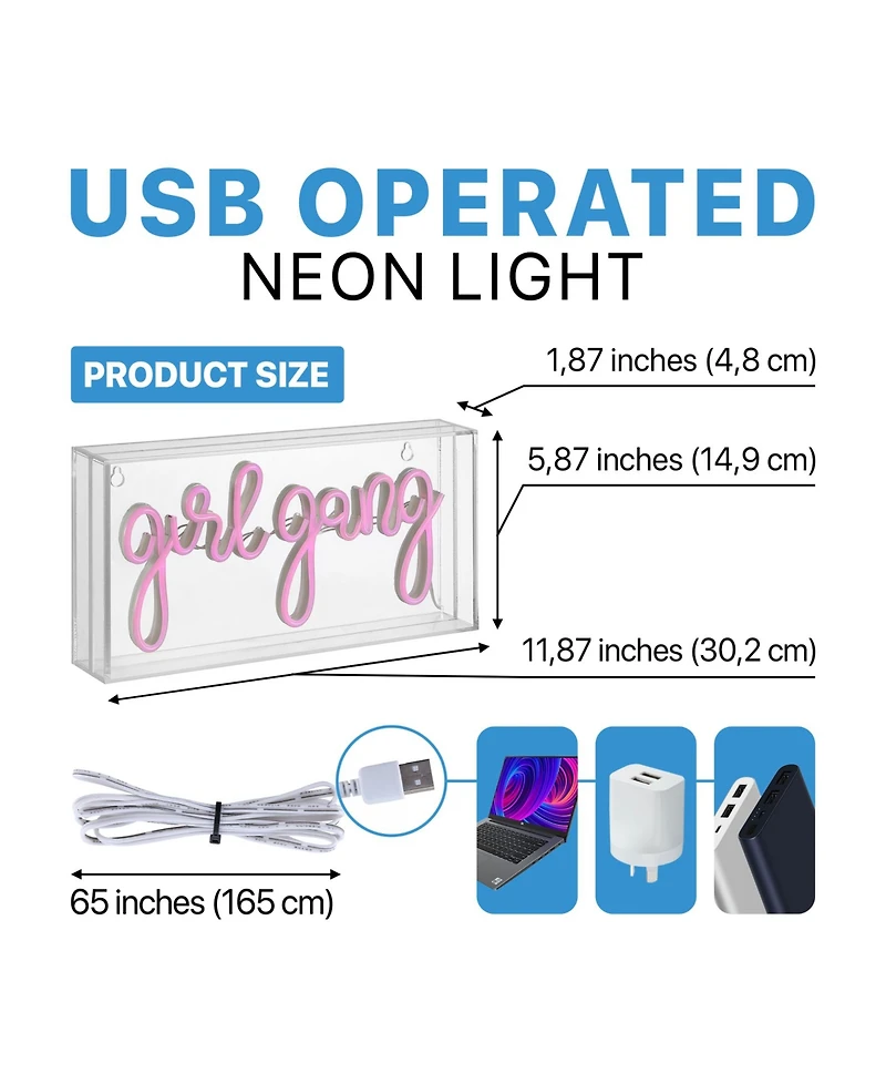 Girl Gang Contemporary Glam Acrylic Box Usb Operated Led Neon Light