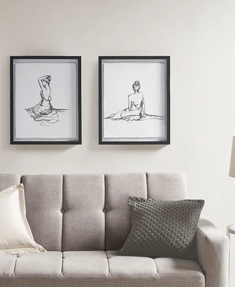 Madison Park Feminine Figures 2 Piece Deckle Edge Sketch Framed Wall Art Set, 17" x 21"