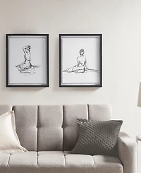 Madison Park Feminine Figures 2 Piece Deckle Edge Sketch Framed Wall Art Set, 17" x 21"