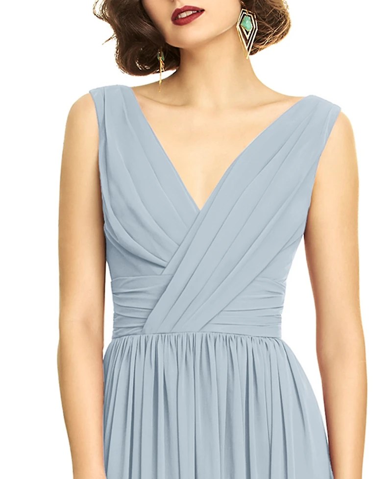 Dessy Collection Plus Size Sleeveless Draped Chiffon Maxi Dress with Front Slit