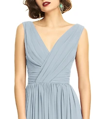 Dessy Collection Plus Size Sleeveless Draped Chiffon Maxi Dress with Front Slit