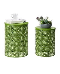 Glitzhome Multi-Functional Metal Garden Stool or Plant Stand Accent Table, Set of 2