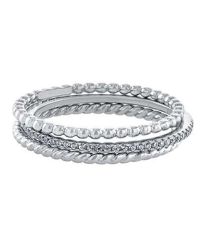 Cubic Zirconia and Twisted Band Beaded Stackable Ring Trios Gold Over Sterling Silver
