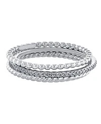 Cubic Zirconia and Twisted Band Beaded Stackable Ring Trios Gold Over Sterling Silver