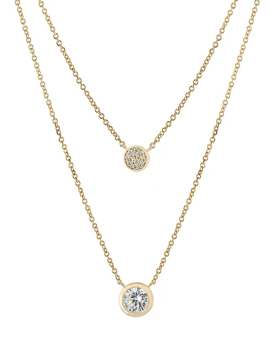 Double Layered Bezel Set 16" + 2" Cubic Zirconia Chain Necklace in Gold Over Sterling Silver