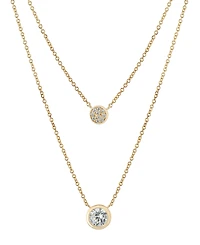 Double Layered Bezel Set 16" + 2" Cubic Zirconia Chain Necklace in Gold Over Sterling Silver