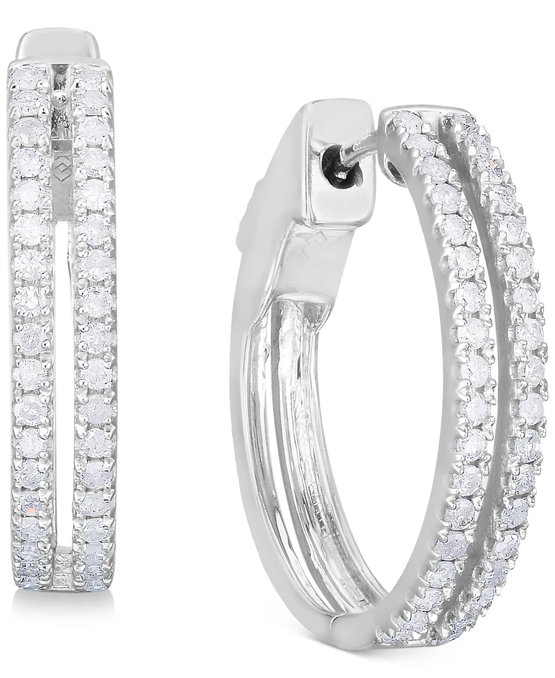 Diamond Double Row Hoop Earrings (1/2 ct. t.w.) in Sterling Silver