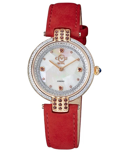 Gevril Women's Matera Swiss Quartz Red Italian Suede Strap Watch 35mm