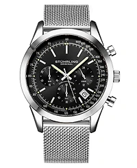 Men's Quartz Chronograph Date Silver-Tone Stainless Steel Mesh Bracelet Watch 44mm