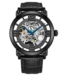 Men's Automatic Black Alligator Embossed Genuine Leather Strap Watch 44mm