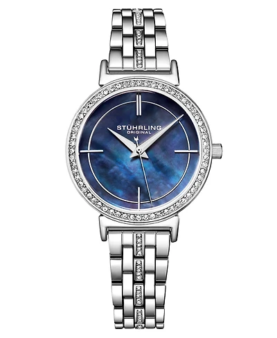 Women's Silver-Tone Link Bracelet with Crystals Watch 33mm