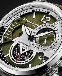 Men's Chronograph Green Genuine Fabric Covered Leather Strap Watch 45mm