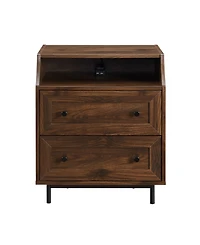 Curved Open Top 2 Drawer End Table with Usb