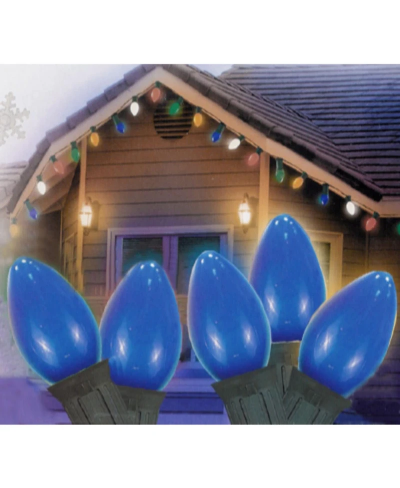 Northlight Set of 25 Opaque Blue C7 Christmas Lights 12" Bulb Spacing 20 Awg - Green Wire