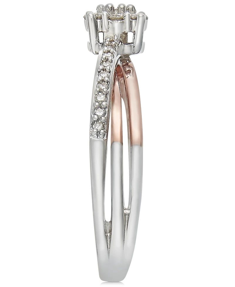 Diamond Crossover Promise Ring (1/4 ct. t.w.) Sterling Silver and 14k Rose Gold
