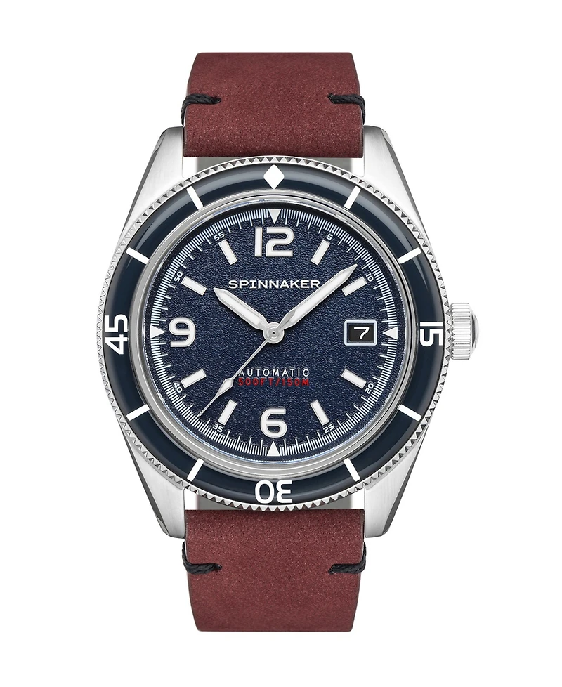 Spinnaker Men's Fleuss Automatic Red Genuine Leather Strap Watch, 43mm