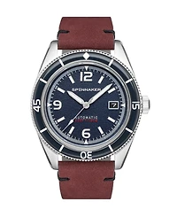 Spinnaker Men's Fleuss Automatic Red Genuine Leather Strap Watch, 43mm