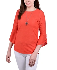 Ny Collection Petite 3/4 Tulip Sleeve Top with Necklace