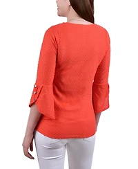 Ny Collection Petite 3/4 Tulip Sleeve Top with Necklace