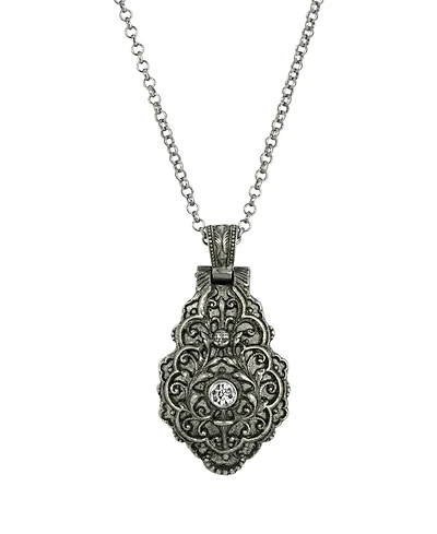 Pewter Crystal Blue Enamel Virgin Mary Locket Pendant