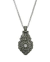 Pewter Crystal Blue Enamel Virgin Mary Locket Pendant
