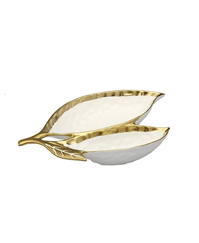 Classic Touch Porcelain Leaf Relish Dish with Rim
