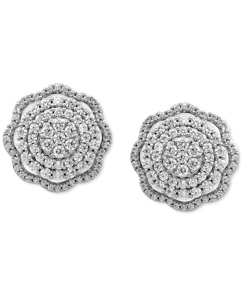Diamond Cluster Scalloped Stud Earrings (1 ct. t.w.) in 10k White Gold