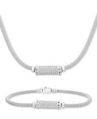 Cubic Zirconia Mesh Popcorn Statement Necklace in Sterling Silver, 18" + 2" extender