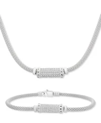 Cubic Zirconia Mesh Popcorn Statement Necklace Bracelet Collection In Sterling Silver
