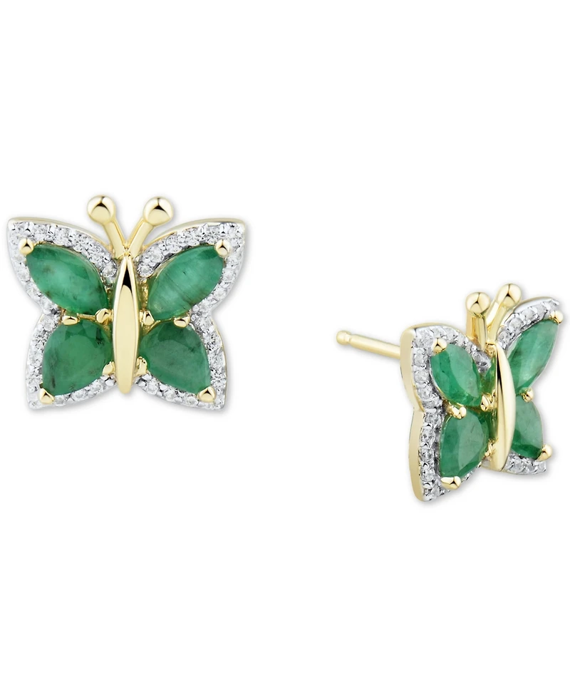 Sapphire (1-1/2 ct. t.w.) & Diamond (1/6 Butterfly Stud Earrings 14k Gold (Also Emerald Ruby)