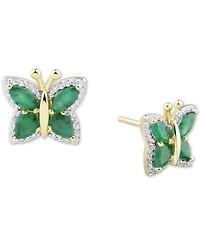 Sapphire (1-1/2 ct. t.w.) & Diamond (1/6 Butterfly Stud Earrings 14k Gold (Also Emerald Ruby)