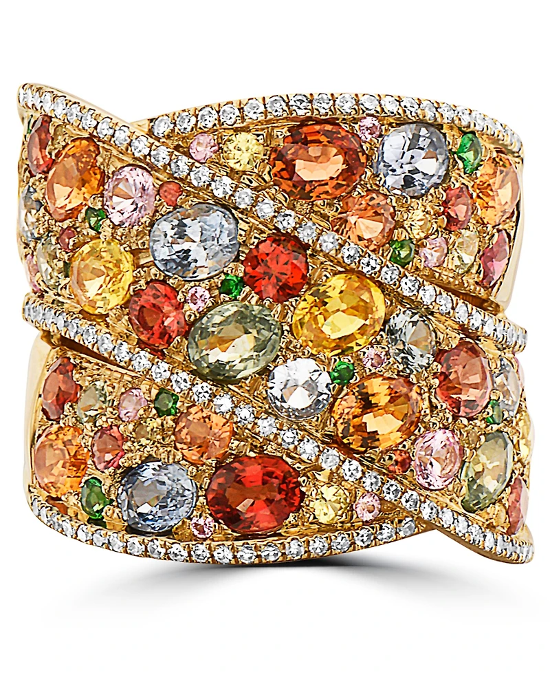 Effy Multi-Gemstone (5-3/4 ct. t.w.) & Diamond (1/3 ct. t.w.) Crossover Wide Statement Ring in 14k Gold