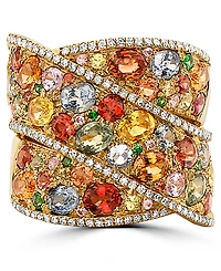 Effy Multi-Gemstone (5-3/4 ct. t.w.) & Diamond (1/3 ct. t.w.) Crossover Wide Statement Ring in 14k Gold