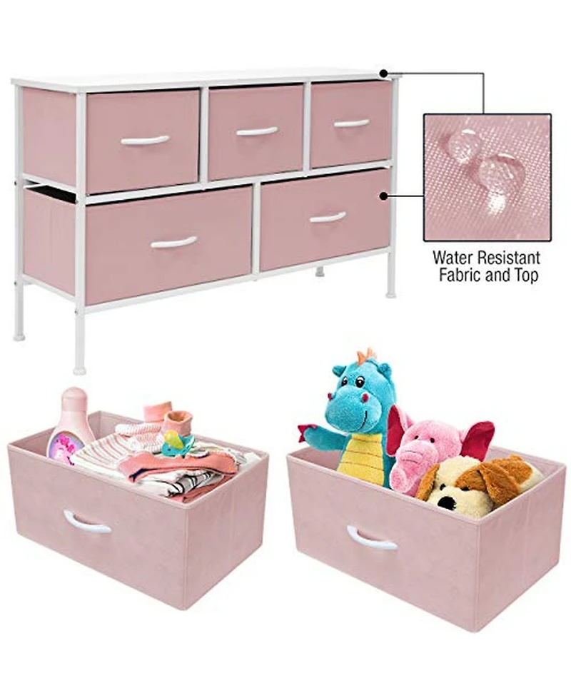 Sorbus 5 Drawers Dresser- Storage Unit with Steel Frame, Wood Top, Fabric Bins - for Bedroom, Closet, Office and more