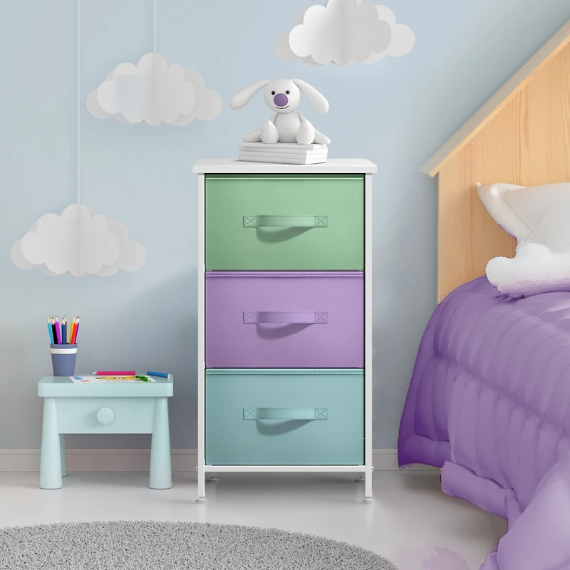 Sorbus Nightstand with 3 Drawers - Steel Frame, Wood Top & Easy Pull Fabric Bins Perfect for Home, Bedroom