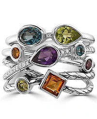 Effy Multi-Gemstone (1-3/4 ct. t.w.) & Diamond (1/10 ct. t.w.) Multirow Ring in Sterling Silver
