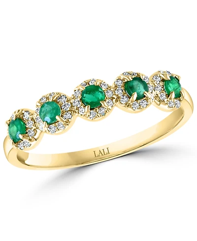 Emerald (1/3 ct. t.w.) & Diamond (1/6 Five Stone Halo Ring 14k Gold