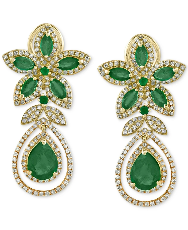 Effy Emerald (5-1/4 ct. t.w.) and Diamond (1-1/4 ct. t.w.) Teardrop Earrings in 14k Gold or 14k White Gold, Created for Macy's
