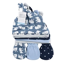 Hudson Baby Boys Essential 8-Piece Set Knotted Beanie Hats and Anti-Scratch Mitts