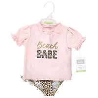 Hudson Baby Girls Swim Rashguard Set, Dainty Flower Pink, 3-6 Months