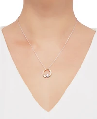 Cubic Zirconia Double Circle 18" Pendant Necklace in Sterling Silver & 14k Gold-Plate