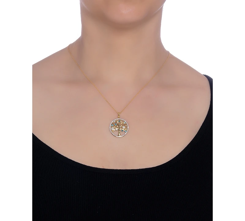 Blue Topaz (1/2 ct. t.w.) & White Topaz (1/20 ct. t.w.) Tree of Life 18" Pendant Necklace in 14k Gold-Plated Sterling Silver (Also available in Amethy