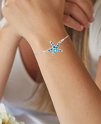 Lab-Created Blue Opal Starfish Bolo Bracelet in Sterling Silver
