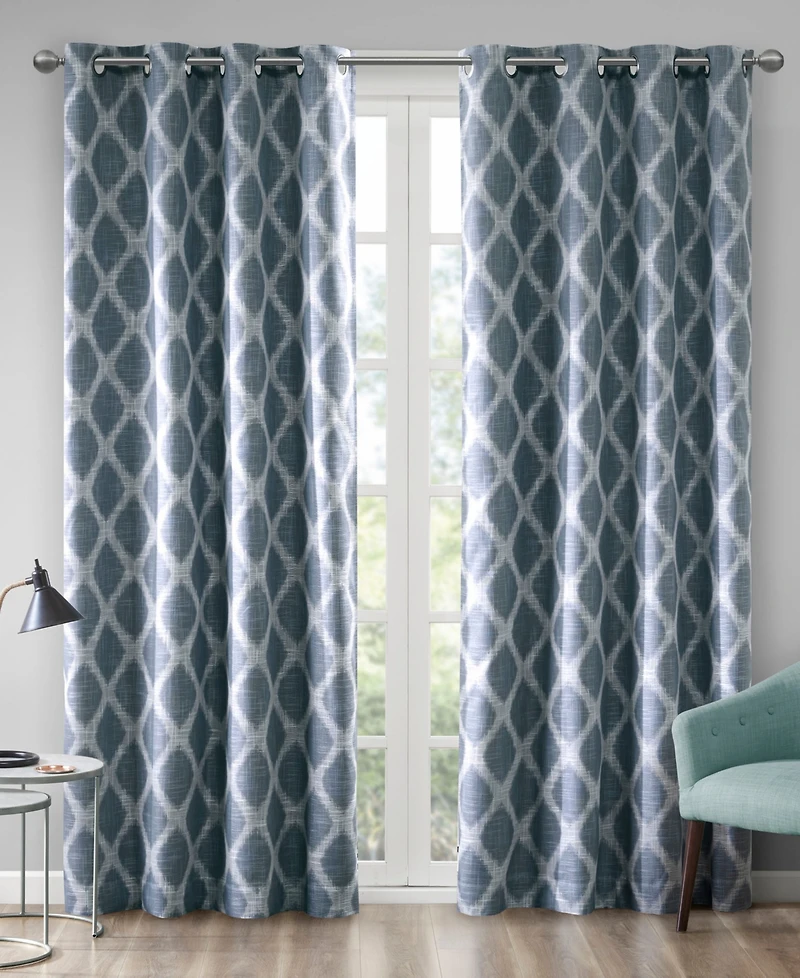 Blakesly Ikat blackout curtains for bedroom, Silver grommet top fit up to 1.25 inches rod Single Curtain Panel for Living Room