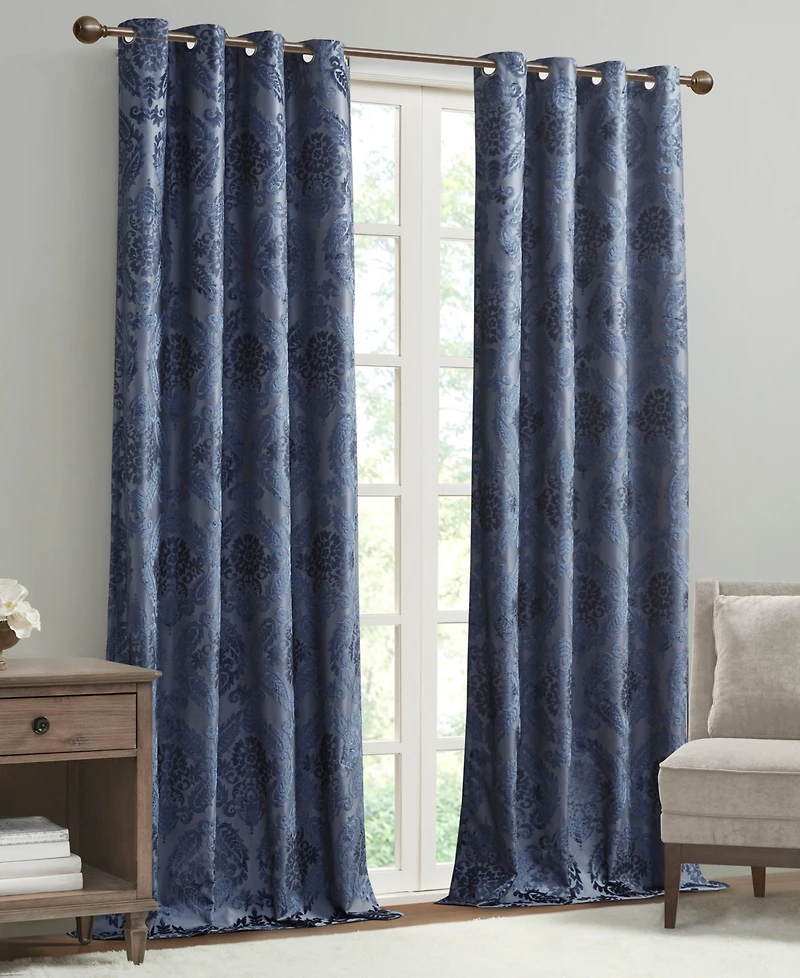 SunSmart Amelia Knitted Jacquard Paisley Total Blackout Grommet Top Curtain Panel, Single Curtain with Privacy Lining for Bedroom and Living Room