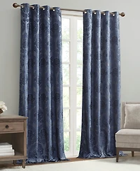 SunSmart Amelia Knitted Jacquard Paisley Total Blackout Grommet Top Curtain Panel, Single Curtain with Privacy Lining for Bedroom and Living Room