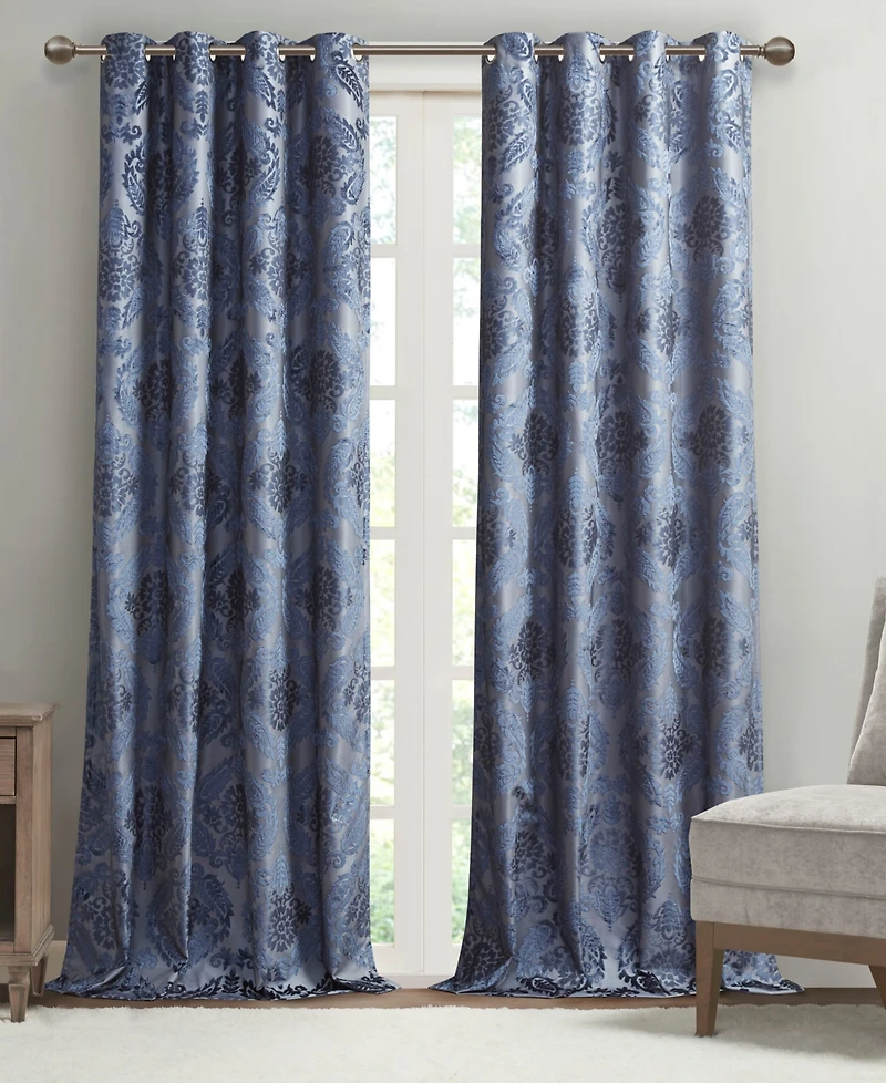SunSmart Amelia Knitted Jacquard Paisley Total Blackout Grommet Top Curtain Panel, Single Curtain with Privacy Lining for Bedroom and Living Room