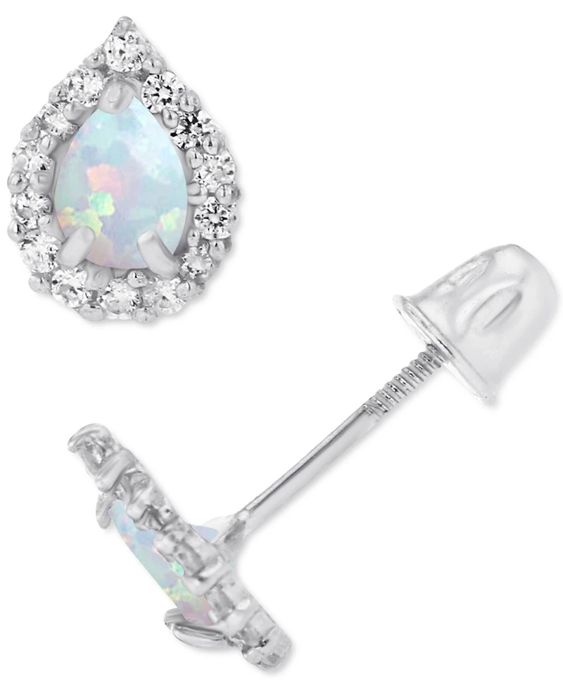 Lab-Grown Opal (1/10 ct. t.w.) & White Sapphire (1/6 Pear Halo Stud Earrings