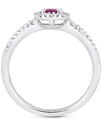 Ruby (5/8 ct. t.w.) & Diamond (1/8 Oval Halo Ring 10k White Gold